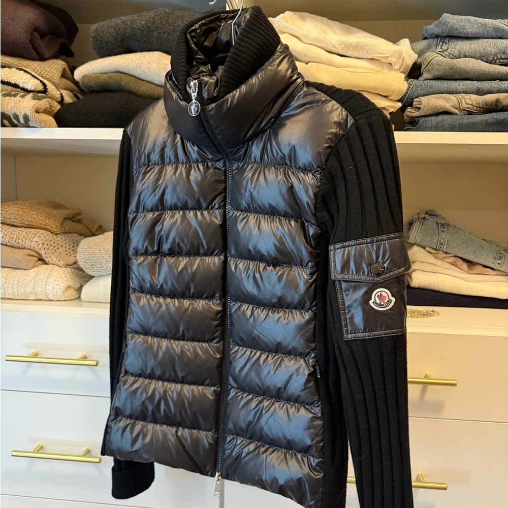 Moncler Black Puffer Jacket/Knit  with Glossy Vest Finish